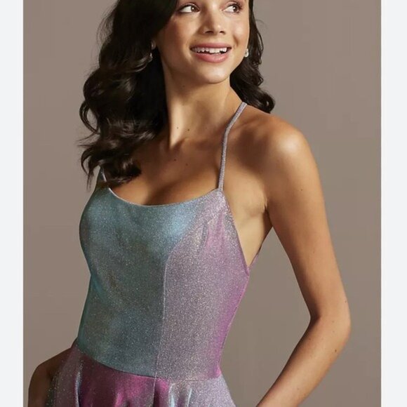 NEW Iridescent Ball Gown with Strappy Lace-Up Back Full Length Maxi Prom Dance 3 - Picture 5 of 9